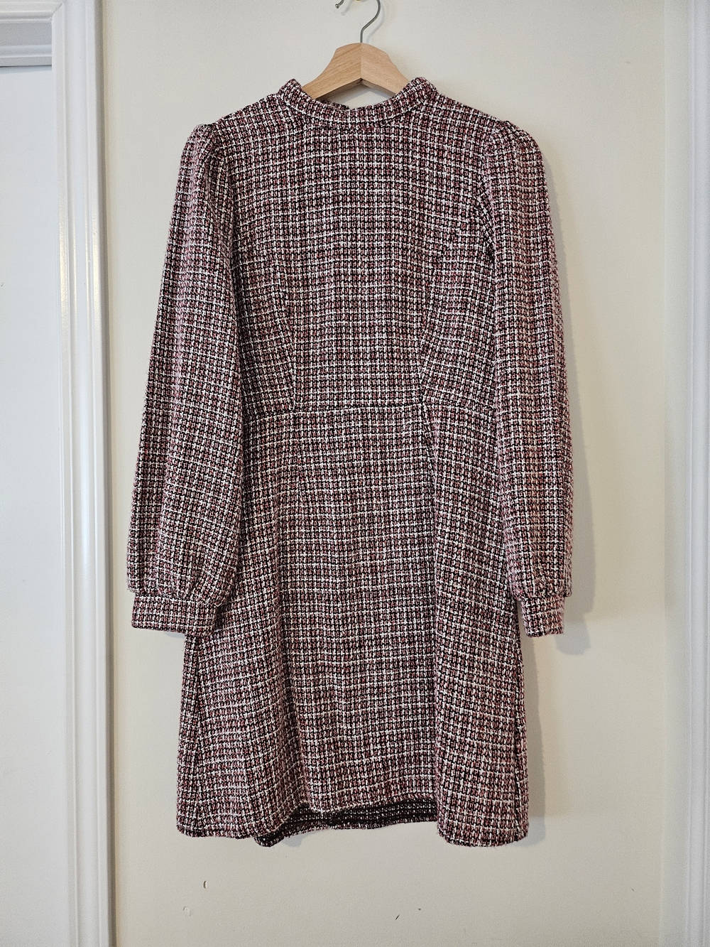 Source Unknown Long-Sleeve Tweed Dress in Rose and Ivory